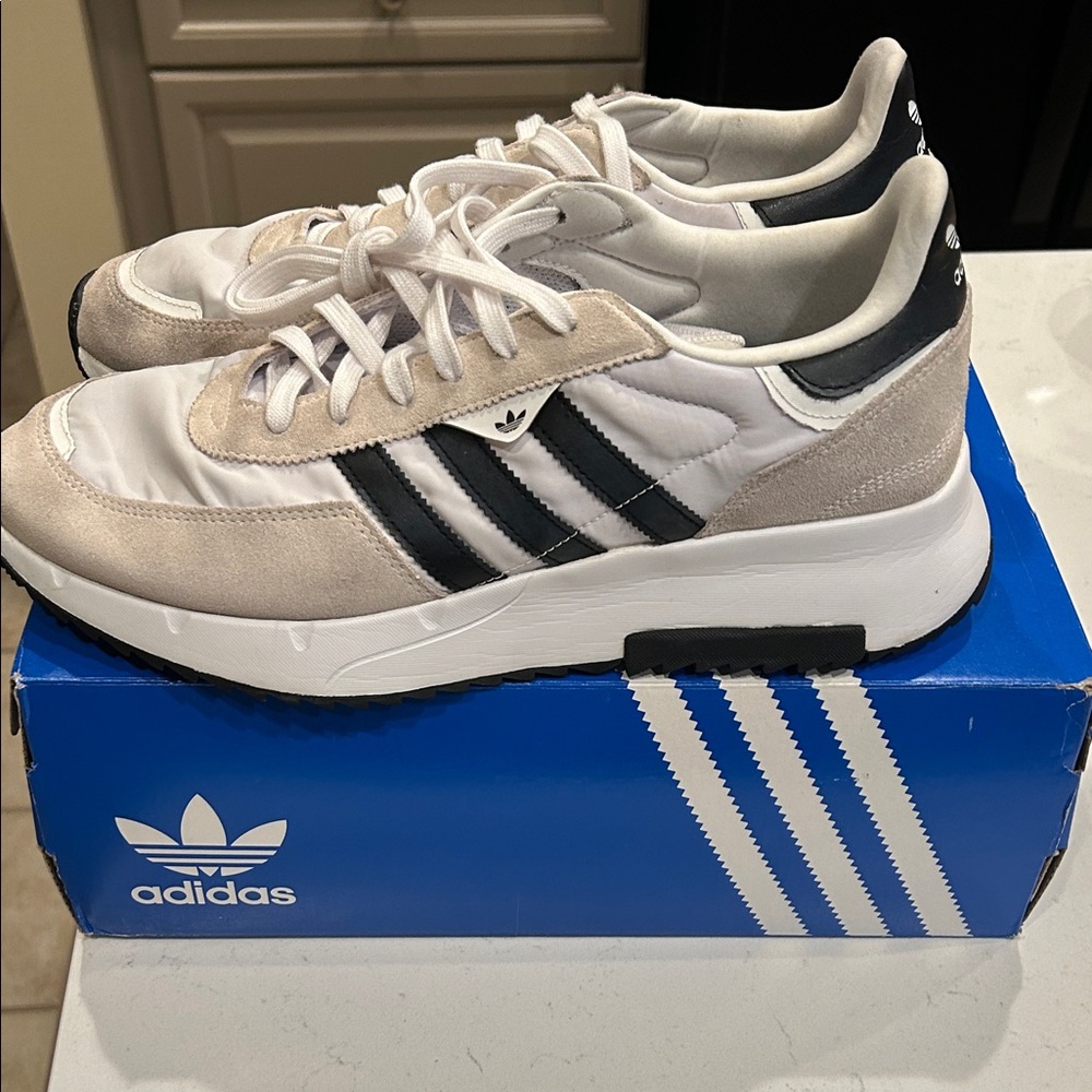 Adidas White and Black Striped Sneakers